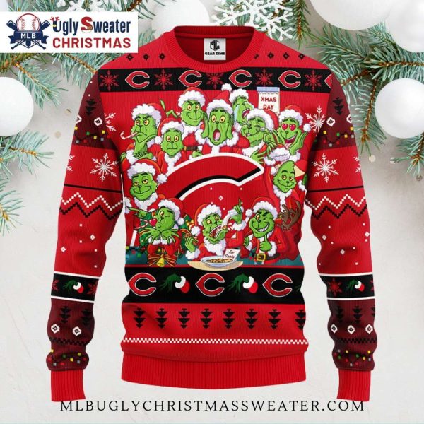 12 Grinch Xmas Day Scene Cincinnati Reds Ugly Christmas Sweater