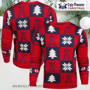 Angels Checkerboard Christmas Sweater With Trees And Snowflakes