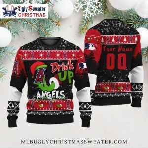 Angels Christmas Sweater Grinch Drink Up Holiday Design Customizable Name