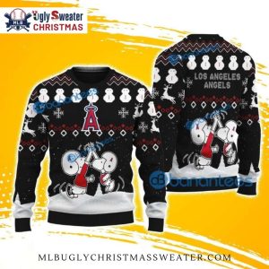 Angels Christmas Sweater Snoopy Snowman Black Festive Design