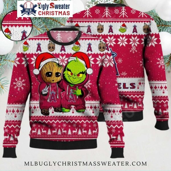 Angels Christmas Sweater With Groot And Grinch Holiday Design