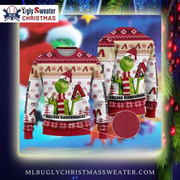 Arizona Diamondbacks Grinch White Scarf Ugly Christmas Sweater