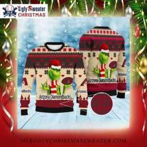 Arizona Diamondbacks Grinch With Hearts Cream Christmas Sweater