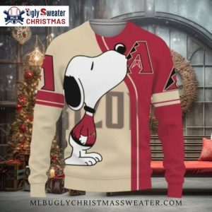 Arizona Diamondbacks Snoopy in Red Jersey Ugly Christmas Sweater