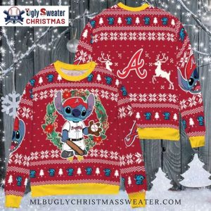 Atlanta Braves Christmas Wreath Ugly Sweater With Stitch Baseball Theme