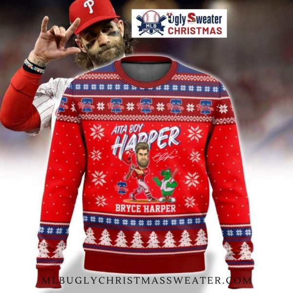 Atta Boy Harper Phillies Christmas Ugly Sweater Red