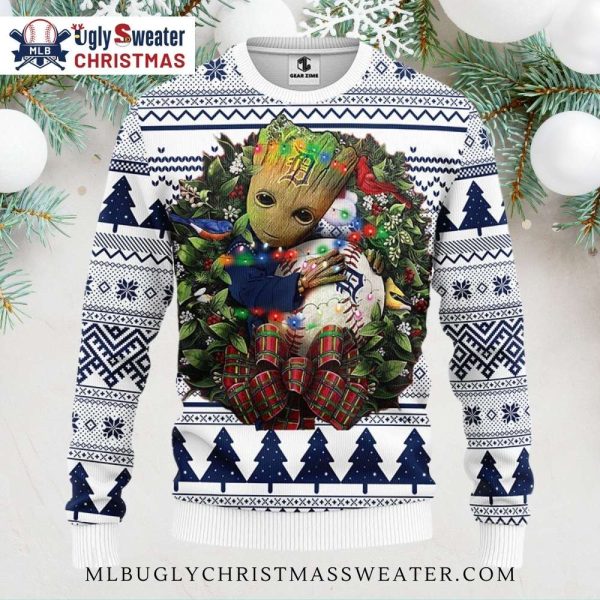 Baby Groot Detroit Tigers Christmas Wreath Sweater