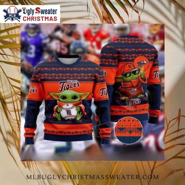 Baby Yoda Detroit Tigers Baseball Holiday Ugly Christmas Sweater