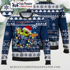 Baby Yoda Detroit Tigers Christmas Lights Ugly Sweater