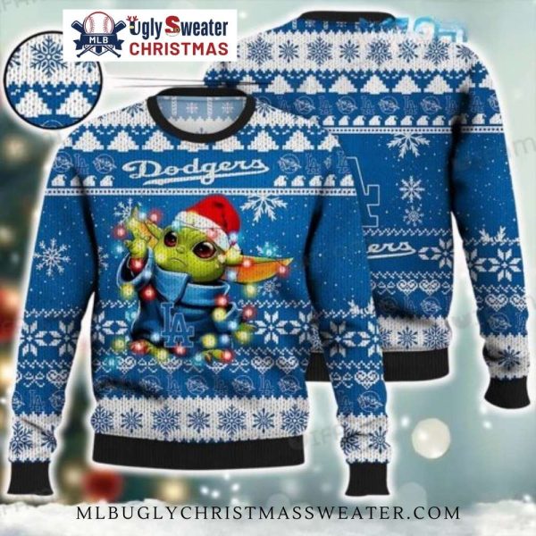 Baby Yoda Dodgers Christmas Sweater With Festive Lights