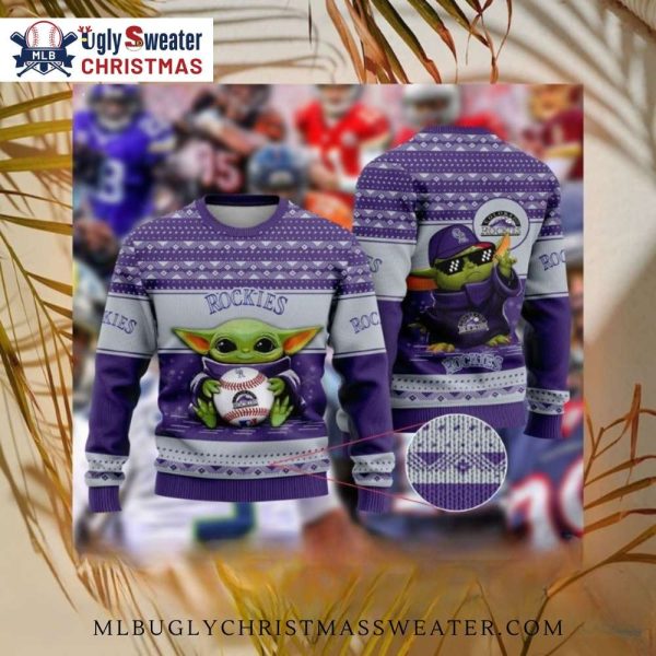 Baby Yoda Holding Baseball Colorado Rockies Ugly Sweater