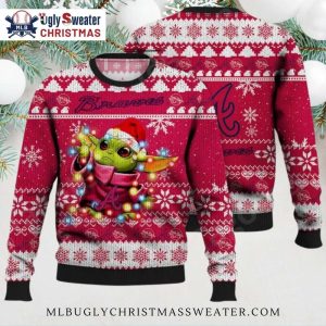 Baby Yoda Lights Atlanta Braves Ugly Christmas Sweater