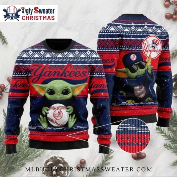 Baby Yoda Yankees Baseball Ugly Christmas Sweater