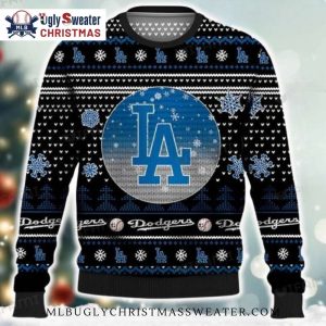 Black And Blue LA Dodgers Ugly Christmas Sweater With Snowflakes