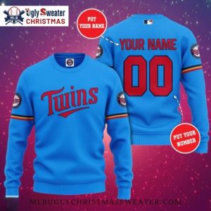 Blue Custom Minnesota Twins Name And Number Ugly Christmas Sweater