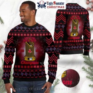 Boston Red Sox 2018 Champions Ugly Christmas Sweater With World Series Trophy