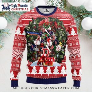 Boston Red Sox Baseball Ornaments Ugly Christmas Sweater