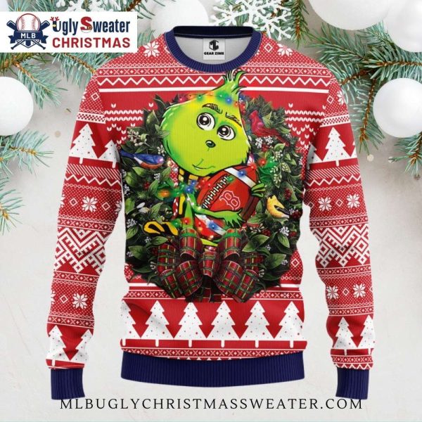 Boston Red Sox Grinch Holding Ornament Ugly Christmas Sweater