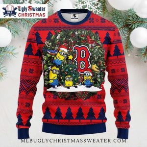 Boston Red Sox Minions Christmas Tree Ugly Sweater