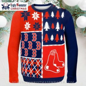 Boston Red Sox Plaid Holiday Ugly Christmas Sweater