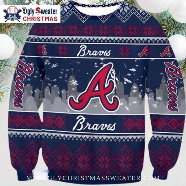 Braves City Skyline Design Ugly Christmas Sweater