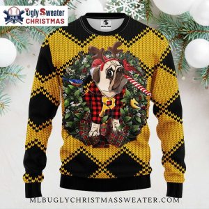 Bulldog In Pirates Wreath Ugly Christmas Sweater