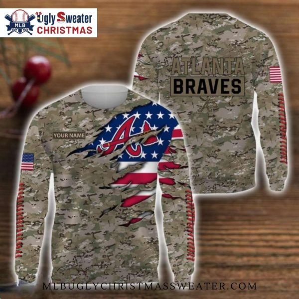 Camouflage American Flag Atlanta Braves Ugly Sweater