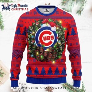 Chicago Cubs Christmas Wreath Ugly Sweater With Santa Hat