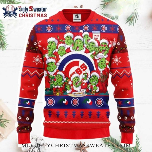 Chicago Cubs Grinch Family Ugly Christmas Sweater Fun Design