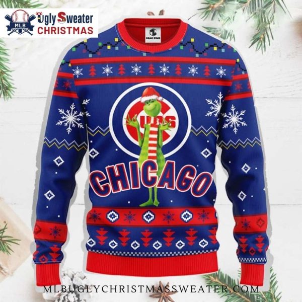 Chicago Cubs Grinch Ugly Christmas Sweater With Santa Hat