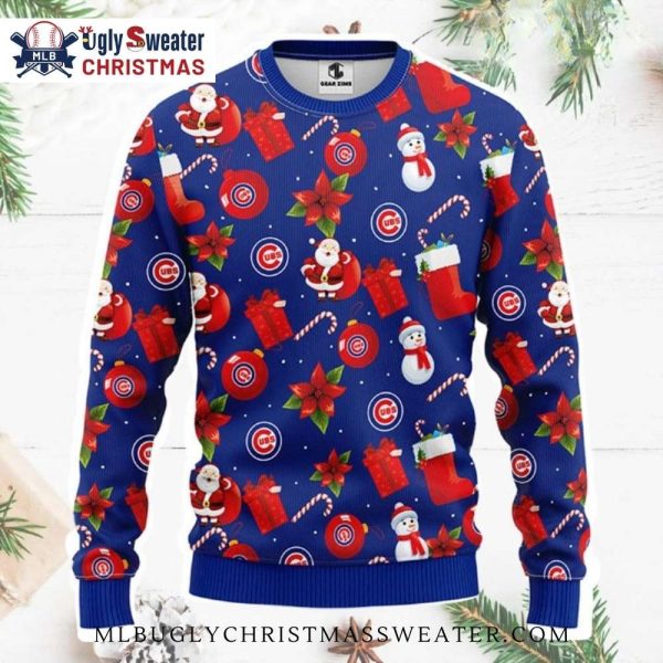 Chicago Cubs Holiday Ugly Sweater With Santa And Gifts Pattern