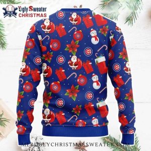 Chicago Cubs Holiday Ugly Sweater With Santa And Gifts Pattern