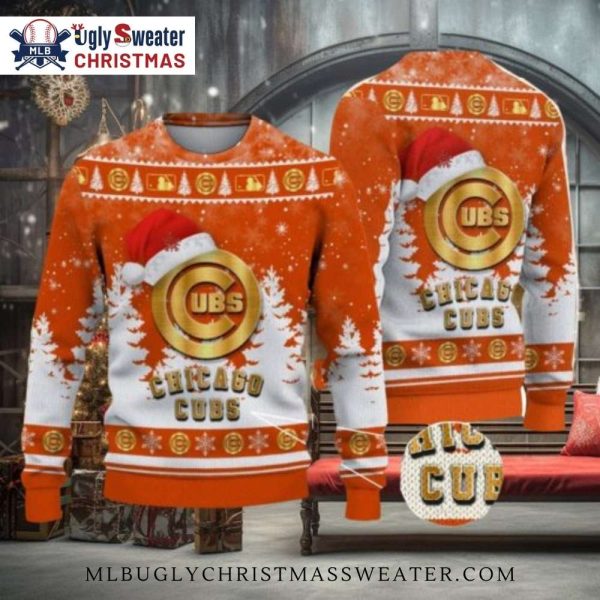 Chicago Cubs Santa Logo Ugly Christmas Sweater – Festive Orange Theme