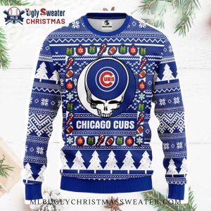 Chicago Cubs Skull Logo Ugly Christmas Sweater With Ornaments 1