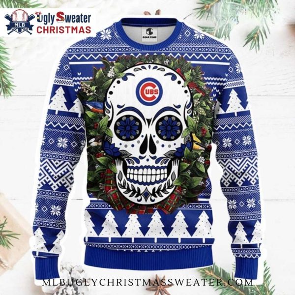 Chicago Cubs Sugar Skull Ugly Christmas Sweater – Blue Holiday Design