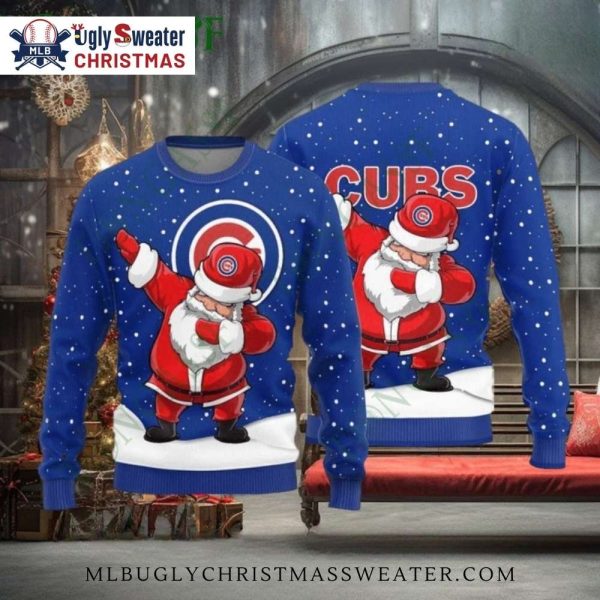 Chicago Cubs Ugly Christmas Sweater Santa Dabbing Cubs Design