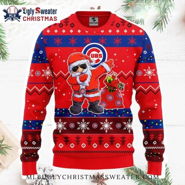 Chicago Cubs Ugly Christmas Sweater Santa With Sunglasses