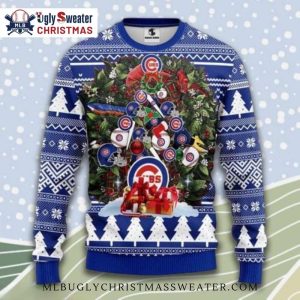 Chicago Cubs Ugly Christmas Sweater With Cubs Ornaments Tree