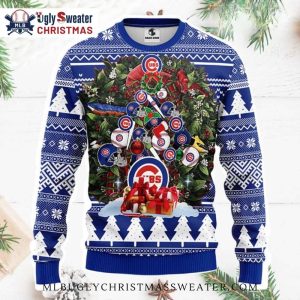 Chicago Cubs Ugly Christmas Sweater With Ornaments And Presents 1