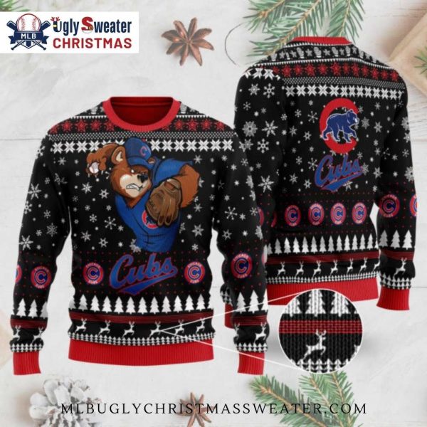 Chicago Cubs Ugly Sweater With Bear Mascot Throwing Snowballs