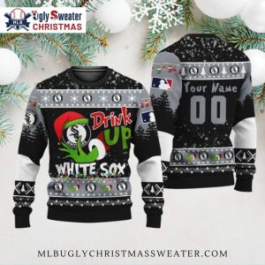 Chicago White Sox Grinch Drink Up Custom Name Christmas Sweater