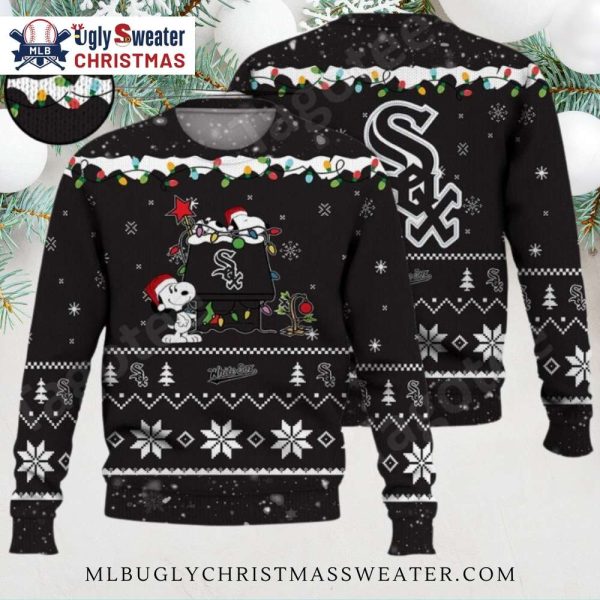 Chicago White Sox Snoopy Christmas Lights Ugly Sweater