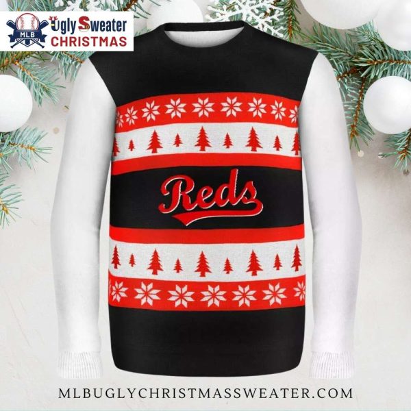 Christmas Trees And Reds Logo Black White Ugly Sweater