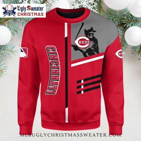 Cincinnati Reds Mascot Swinging Bat Ugly Christmas Sweater