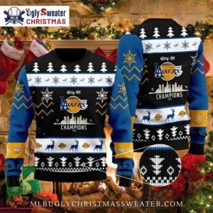 City Of LA Dodgers And Lakers Champions Ugly Christmas Sweater