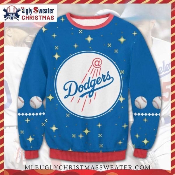 Classic Dodgers Baseball And Stars Ugly Christmas Sweater