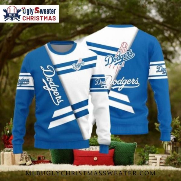 Classic LA Dodgers White And Blue Striped Ugly Sweater