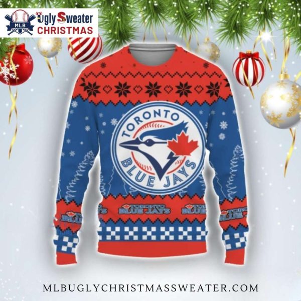 Classic Toronto Blue Jays Logo Red And Blue Christmas Sweater