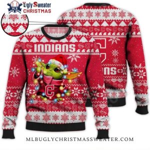 Cleveland Guardians Baby Yoda Christmas Lights Ugly Sweater