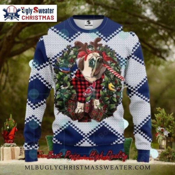 Cleveland Guardians Bulldog Wreath Ugly Christmas Sweater